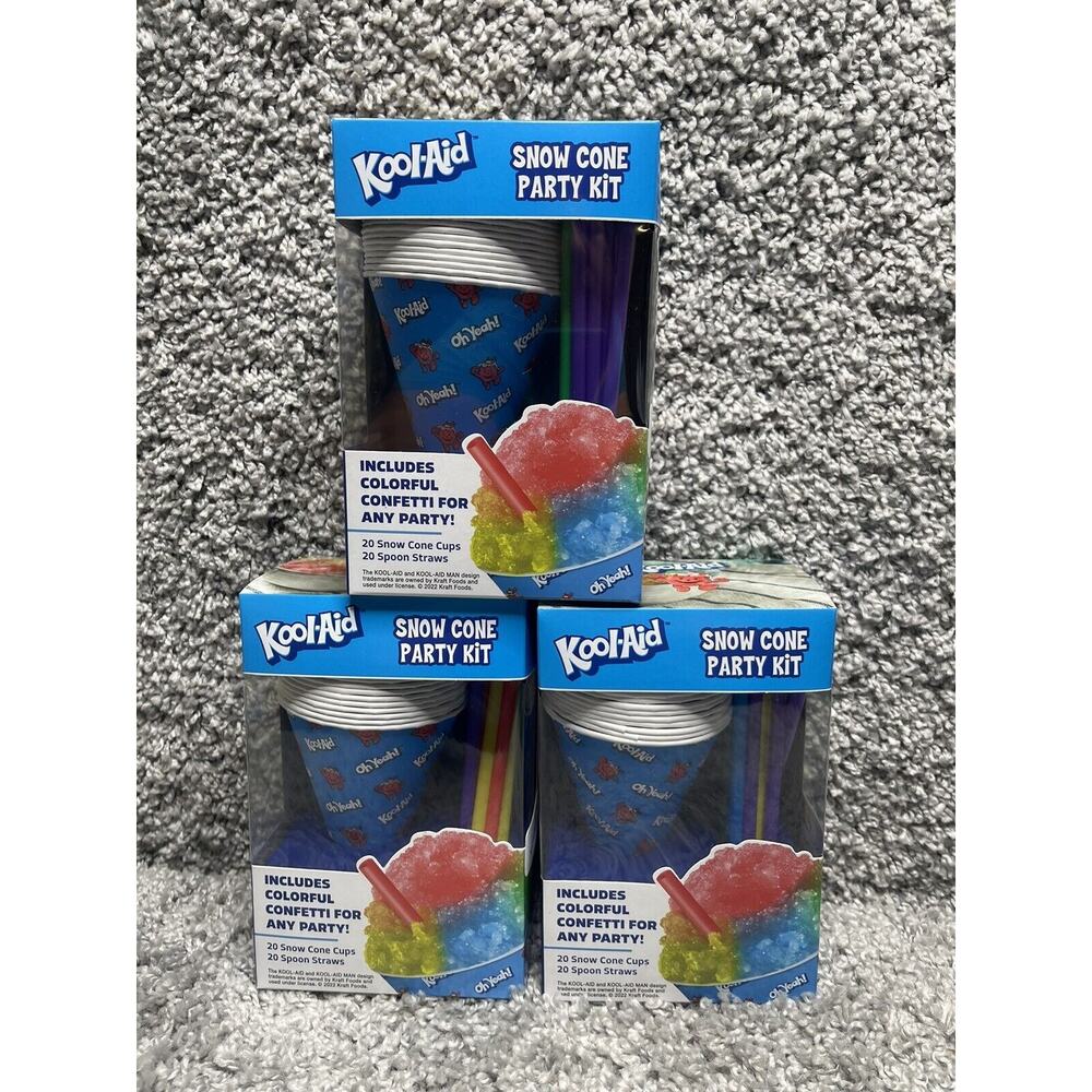Kool Aid Snow Cone Party Kit 60 Cups & 60 Spoon Straws 3Pk Bundle Set New